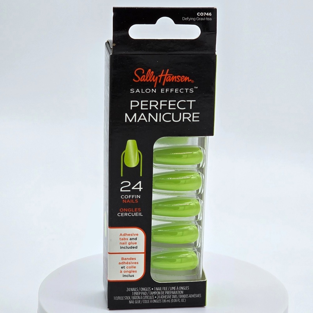 Sally Hansen C0746 Defying Gravi-tea Coffin Press On Nails 24 Lime Green New